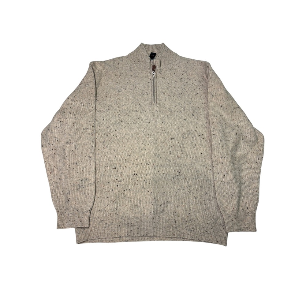 Jos A Bank Quarter Zip Sweater Mens XL Beige Speckled Lambswool Blend Knit